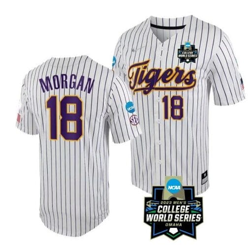 Lsu Tigers Tre Morgan Jersey #18 World Series 2023 College Baseball Stitched White