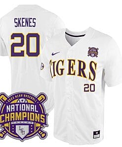 Lsu Tigers Paul Skenes Jersey #20 National Champions NCAA College Baseball Stitched White Tigers