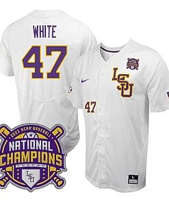 Lsu Tigers Tommy White Jersey #47 National Champions NCAA College Baseball Stitched White