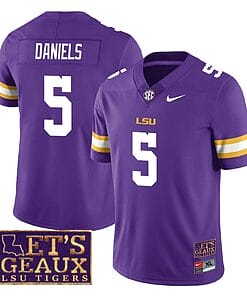 Lsu Tigers Jayden Daniels Jersey #5 College Football Let's Geaux Patch Stitched Purple