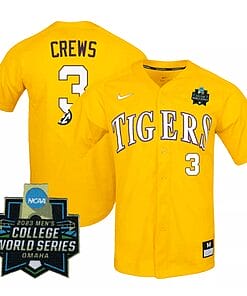 Lsu Tigers Dylan Crews Jersey #3 World Series 2023 NCAA College Baseball Stitched Yellow
