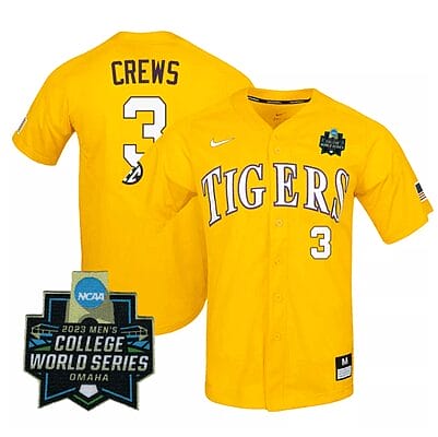 Lsu Tigers Dylan Crews Jersey #3 World Series 2023 NCAA College Baseball Stitched Yellow