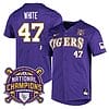 Lsu Tigers Tommy White Jersey #47 National Champions NCAA College Baseball Stitched Purple