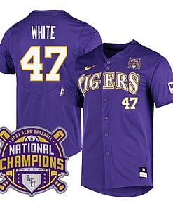 Lsu Tigers Tommy White Jersey #47 National Champions NCAA College Baseball Stitched Purple