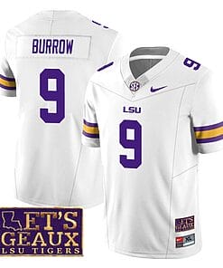 Lsu Tigers Joe Burrow Jersey #9 College Football Let's Geaux Patch Stitched White