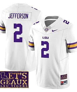 Lsu Tigers Justin Jefferson Jersey #2 College Football Let's Geaux Patch Stitched White