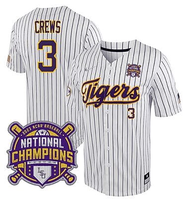 Lsu Tigers Dylan Crews Jersey #3 National Champions NCAA College Baseball Stitched White Stripe