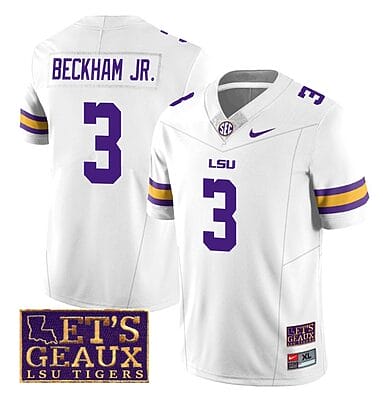 Lsu Tigers Odell Beckham Jr Jersey #3 College Football Let's Geaux Patch Stitched White