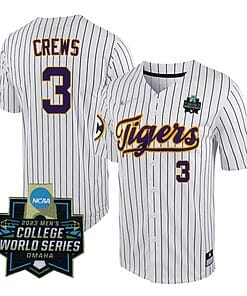 Lsu Tigers Dylan Crews Jersey #3 World Series 2023 NCAA College Baseball Stitched White