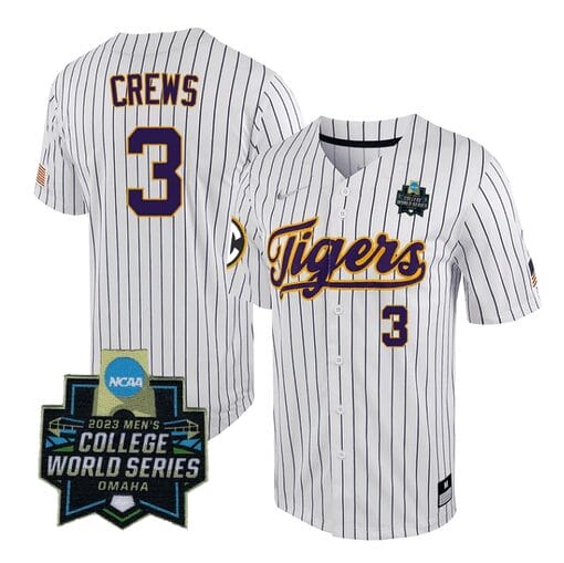 Lsu Tigers Dylan Crews Jersey #3 World Series 2023 NCAA College Baseball Stitched White