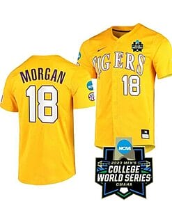 Lsu Tigers Tre Morgan Jersey #18 World Series 2023 College Baseball Stitched Yellow