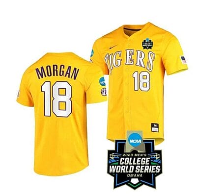 Lsu Tigers Tre Morgan Jersey #18 World Series 2023 College Baseball Stitched Yellow