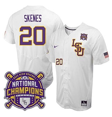 Lsu Tigers Paul Skenes Jersey #20 National Champions NCAA College Baseball Stitched White