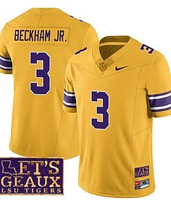 Lsu Tigers Odell Beckham Jr Jersey #3 College Football Let's Geaux Patch Stitched Yellow