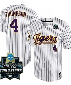 Lsu Tigers Jordan Thompson Jersey #4 World Series 2023 NCAA College Baseball Stitched White