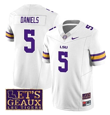 Lsu Tigers Jayden Daniels Jersey #5 College Football Let's Geaux Patch Stitched White
