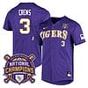 Lsu Tigers Dylan Crews Jersey #3 National Champions NCAA College Baseball Stitched Purple