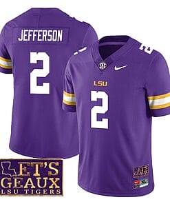 Lsu Tigers Justin Jefferson Jersey #2 College Football Let's Geaux Patch Stitched Purple