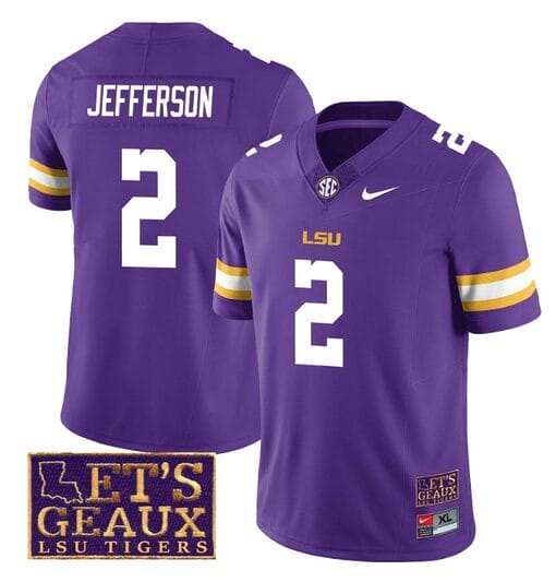 Lsu Tigers Justin Jefferson Jersey #2 College Football Let's Geaux Patch Stitched Purple