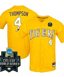 Lsu Tigers Jordan Thompson Jersey #4 World Series 2023 NCAA College Baseball Stitched Yellow
