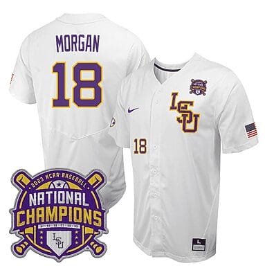 Lsu Tigers Tre Morgan Jersey #18 National Champions NCAA College Baseball Stitched White