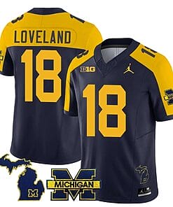 Michigan Wolverines Colston Loveland Jersey #18 Special College Football 2023 Stitched Navy Alternate