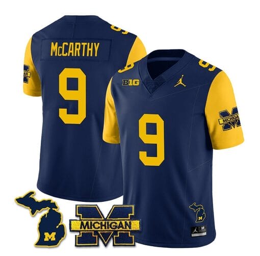 Michigan Wolverines JJ McCarthy Jersey Special #9 College Football 2023 Stitched Maize Sleeves