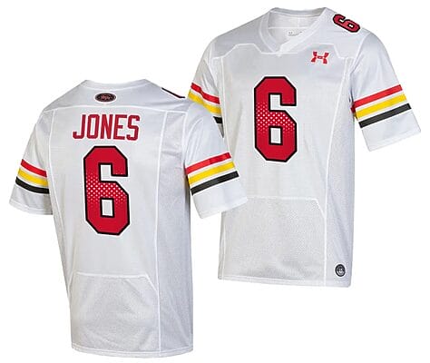 Maryland Terrapins Jeshaun Jones Jersey #6 College Football Game Throwback 2023 White