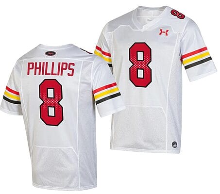 Maryland Terrapins Jordan Phillips Jersey #8 College Football Game Throwback 2023 White