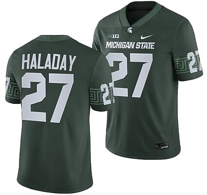 Michigan State Spartans Cal Haladay Jersey #27 College Football Game 2023 Green