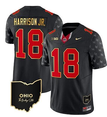 Ohio State Buckeyes Marvin Harrison Jr Jersey #18 College Football Stitched Alternate Black Gold Trim