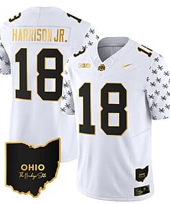 Ohio State Buckeyes Marvin Harrison Jr Jersey #18 College Football Stitched Alternate White Gold