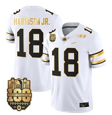 Ohio State Buckeyes Marvin Harrison Jr Jersey #18 College Football Stitched White Gold