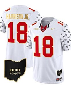 Ohio State Buckeyes Marvin Harrison Jr Jersey #18 College Football Stitched Alternate White Gold Trim