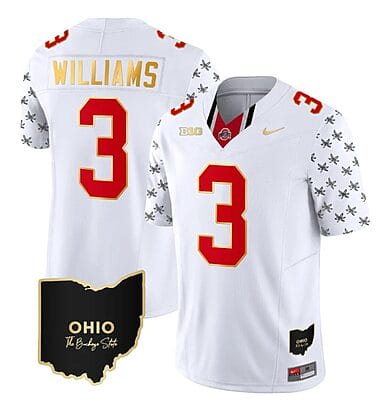 Ohio State Buckeyes Miyan Williams Jersey #3 College Football Stitched Alternate White Gold Trim