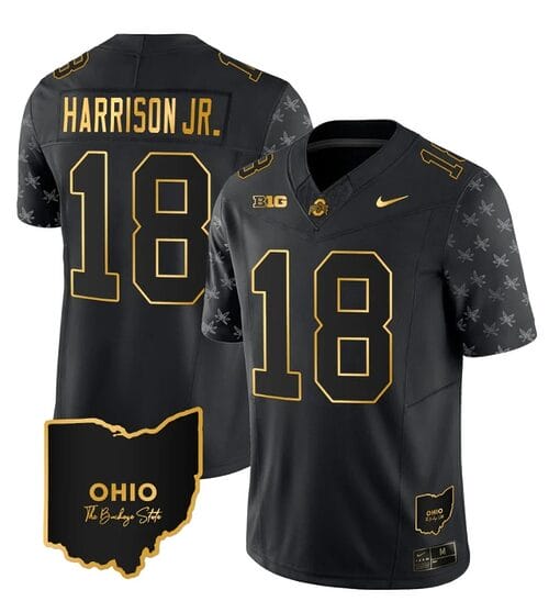 Ohio State Buckeyes Marvin Harrison Jr Jersey #18 College Football Stitched Alternate Black Gold