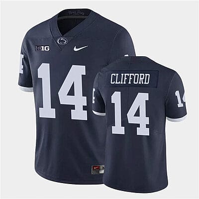 Penn State Sean Clifford Jersey #14 College Football Game Navy Retro With Name