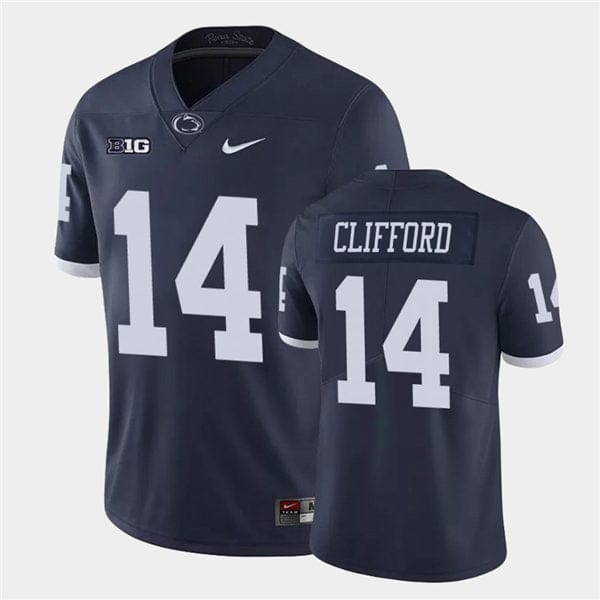 Penn State Sean Clifford Jersey #14 College Football Game Navy Retro With Name