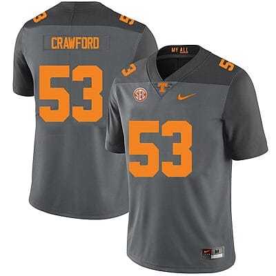 Tennessee Volunteers #53 Jeremiah Crawford Jersey College Football New Gray