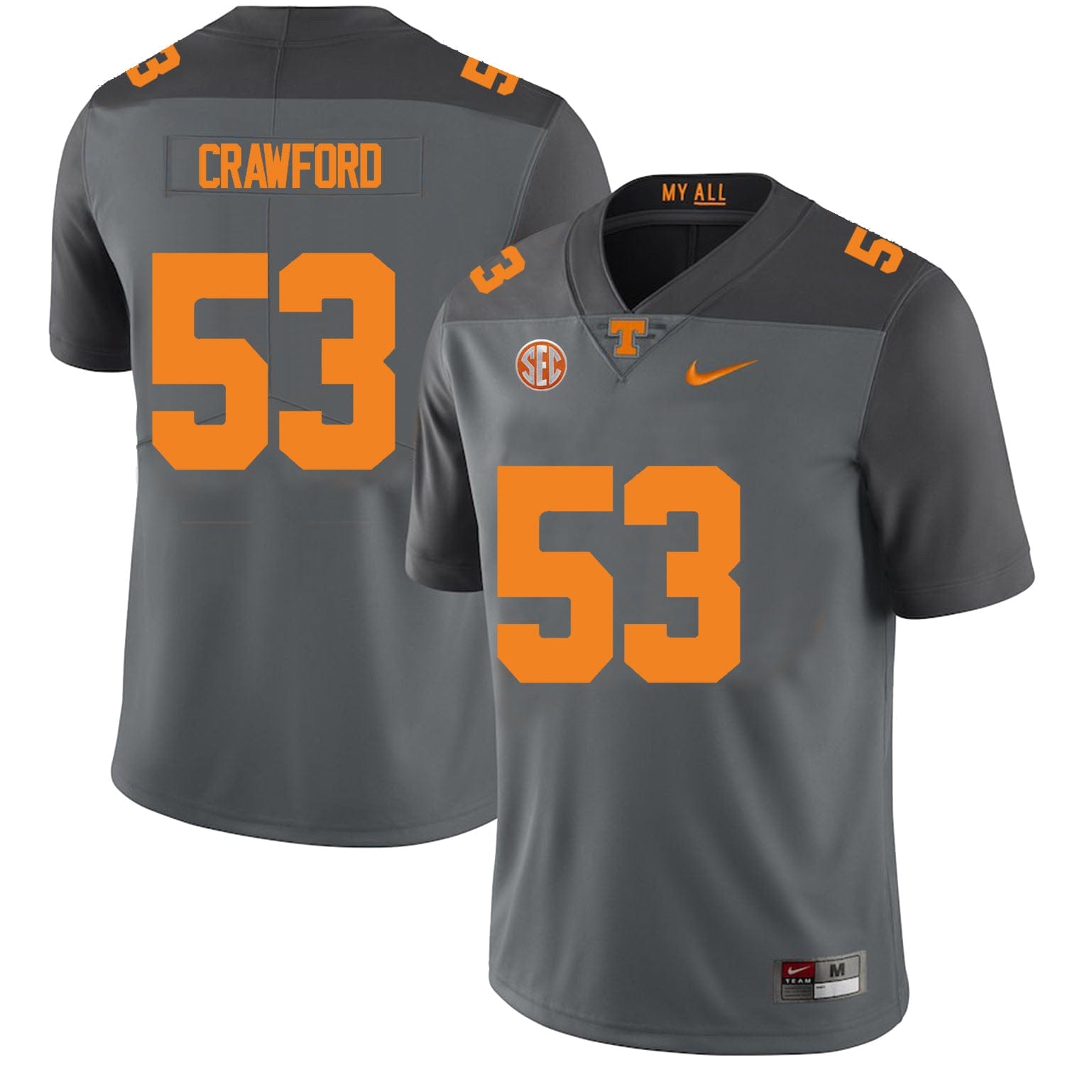 Tennessee Volunteers #53 Jeremiah Crawford Jersey College Football New Gray