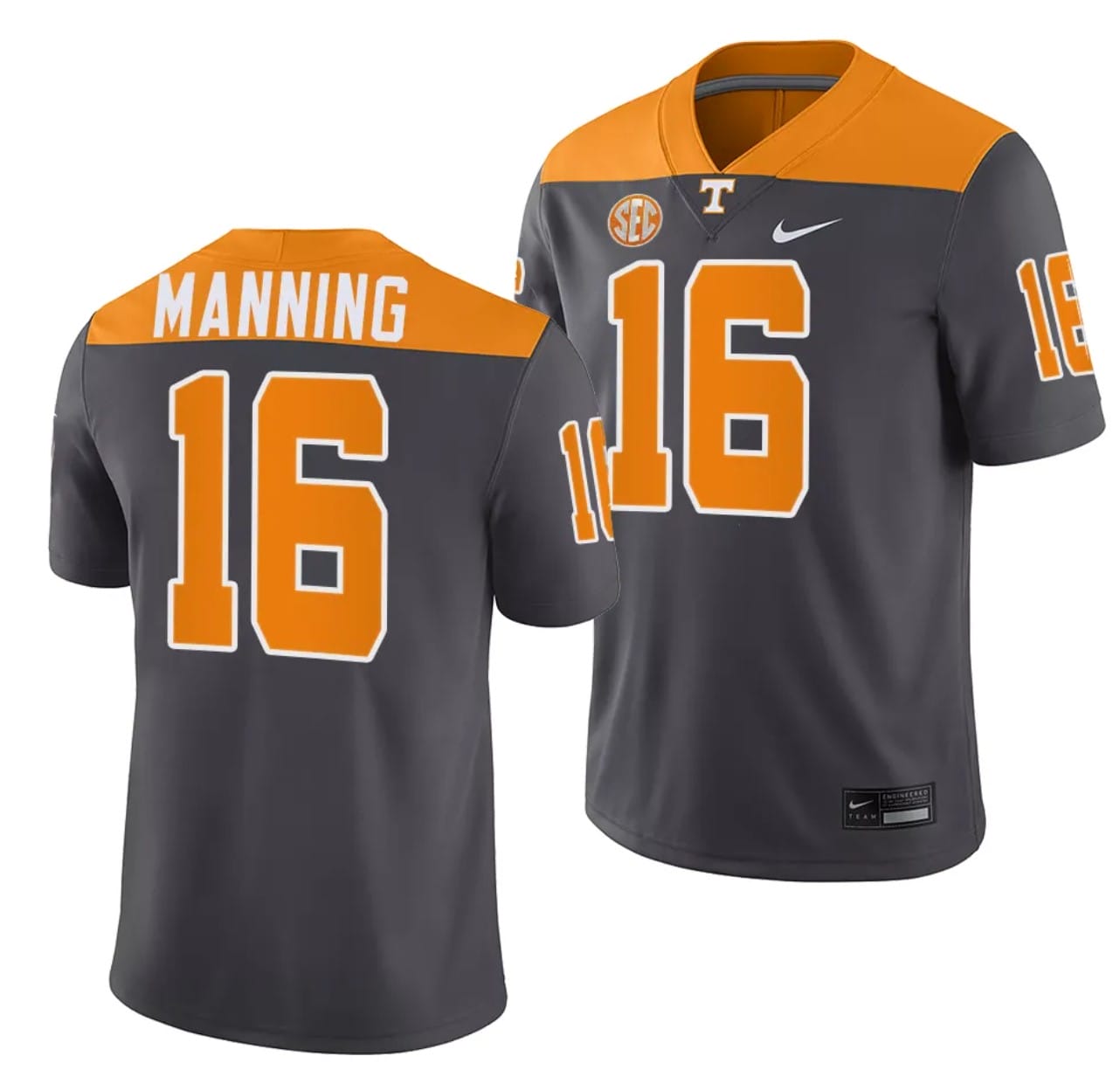 Tennessee Volunteers #16 Peyton Manning Jersey 2023 Artful Dodger Smokey Grey Alternate Football