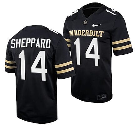 Vanderbilt Commodores Will Sheppard Jersey #14 Home College Football Black