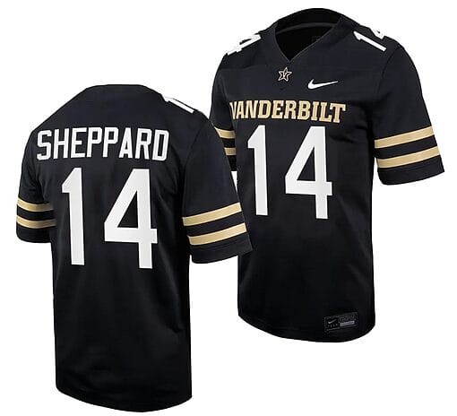 Vanderbilt Commodores Will Sheppard Jersey #14 Home College Football Black