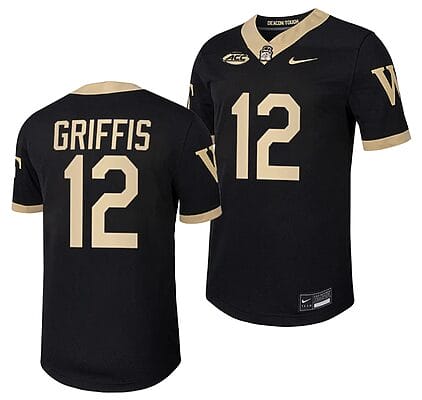 Wake Forest Demon Deacons Mitch Griffis Jersey #12 Home College Football Replica Black