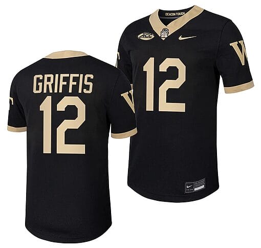 Wake Forest Demon Deacons Mitch Griffis Jersey #12 Home College Football Replica Black