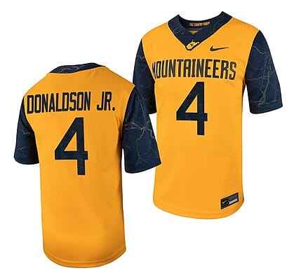 West Virginia Mountaineers CJ Donaldson Jr Jersey #4 Football Game Country Roads Gold