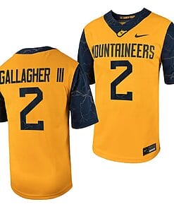 West Virginia Mountaineers Rodney Gallagher III Jersey #2 Football Game Country Roads Gold