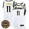 Alex Karaban Jersey #11 UConn Huskies Basketball 2024 Back To Back Champions Patch White Gold