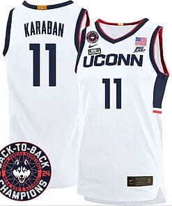 Alex Karaban Jersey #11 UConn Huskies Basketball 2024 Back To Back Champions Patch White Home