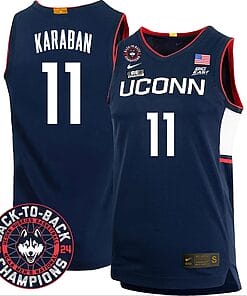 Alex Karaban Jersey #11 UConn Huskies Basketball 2024 Back To Back Champions Patch Navy